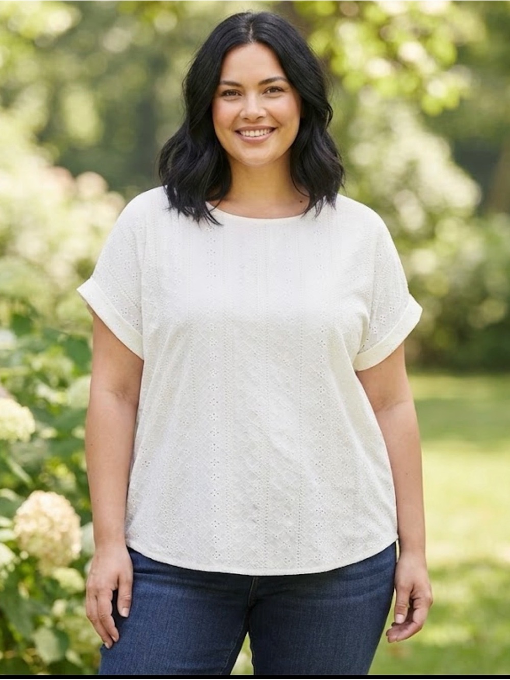 Classic White Eyelet Short Sleeve Top - Women's